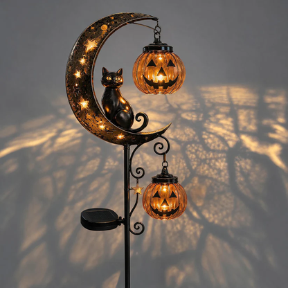 👻 Solar Halloween Garden Stake Light with Black Cat & Pumpkin