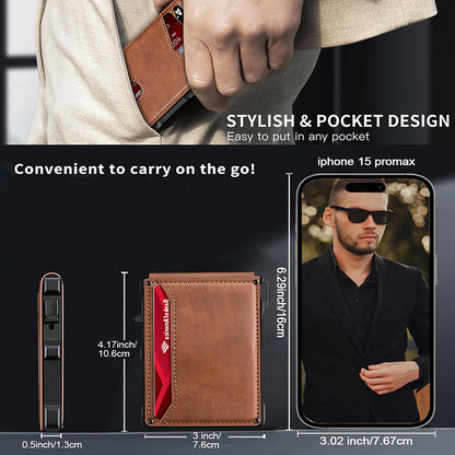 Slim Magnetic AirTag Leather Flip Card Wallet with ID Slot