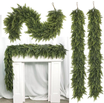9FT Artificial Cedar Garlands, Real Touch Winter Cedar Garland
