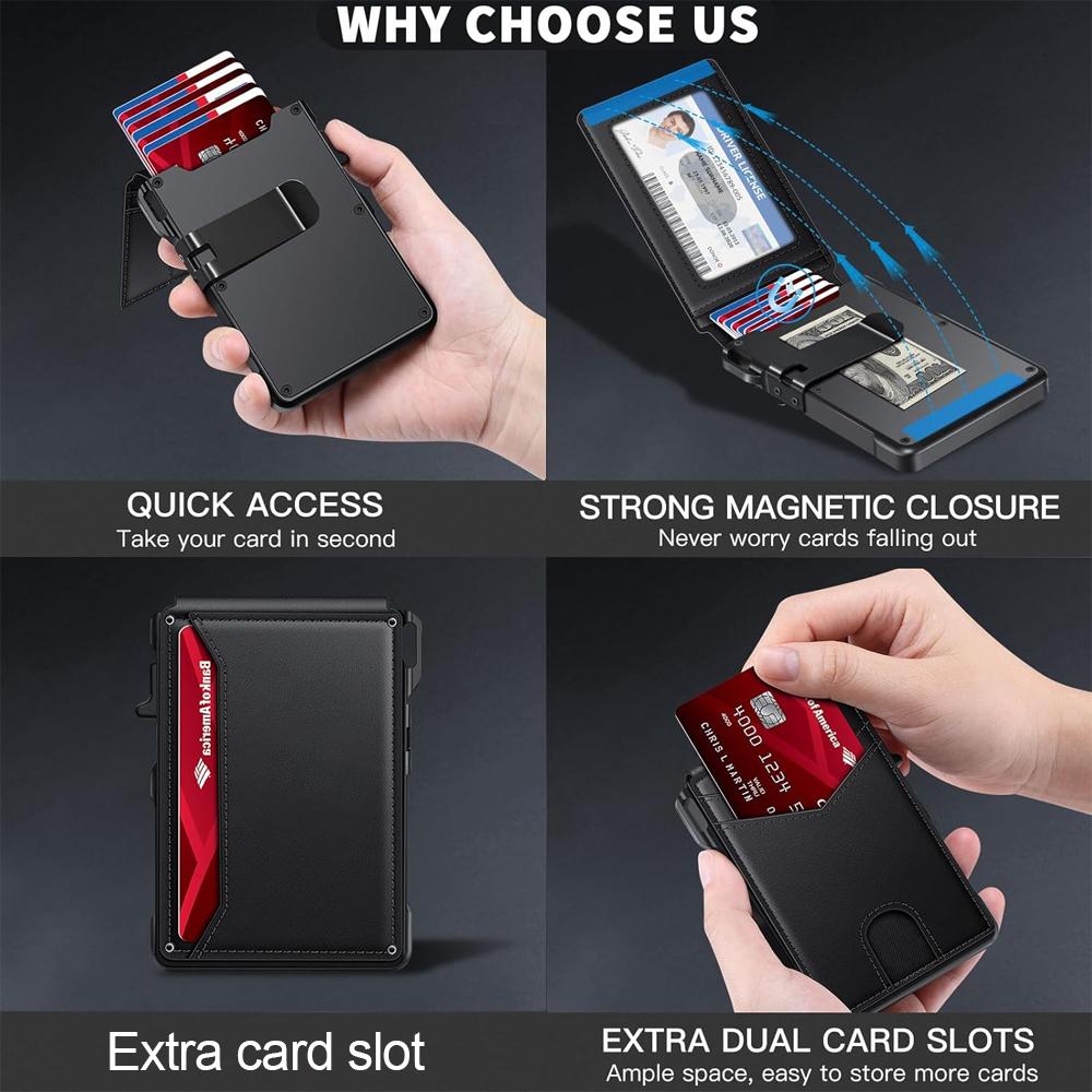 Slim Magnetic AirTag Leather Flip Card Wallet with ID Slot