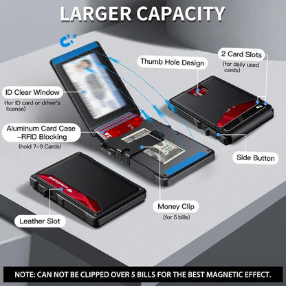 Slim Magnetic AirTag Leather Flip Card Wallet with ID Slot