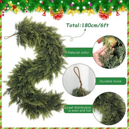 9FT Artificial Cedar Garlands, Real Touch Winter Cedar Garland